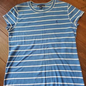 Ralph Lauren Sky Blue and White Striped Tee